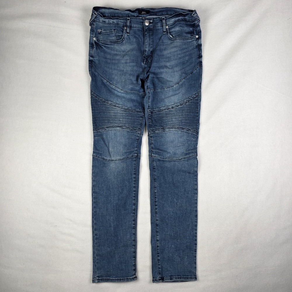 True Religion Jeans Mens 34x34 Blue Denim Rocco Moto Skinny Stretch Grunge